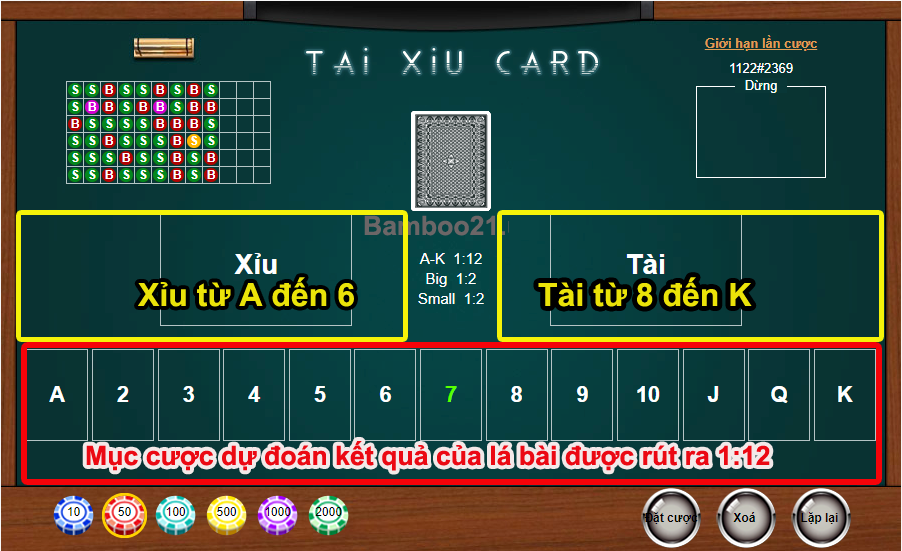 Game Tài Xỉu 1 Lá Bài BamBoo21