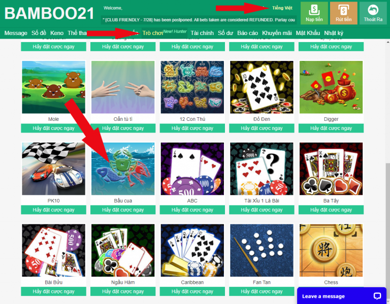 Game Bầu Cua BamBoo21