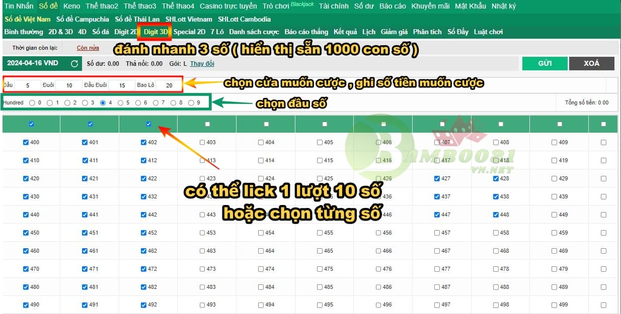 Danh Mục Cược Số Đề Bamboo21 Digit 3D